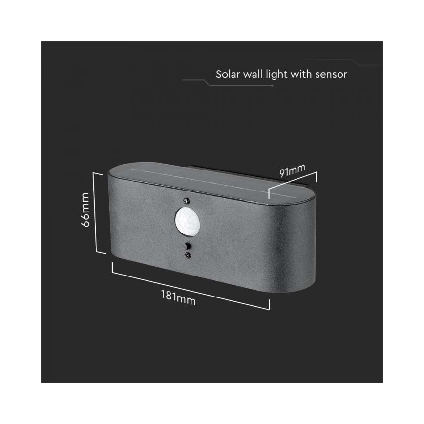 LED Utomhus väggsolcellslampa med sensor LED/2,5W/3,7V 3000K IP54 2000 mAh