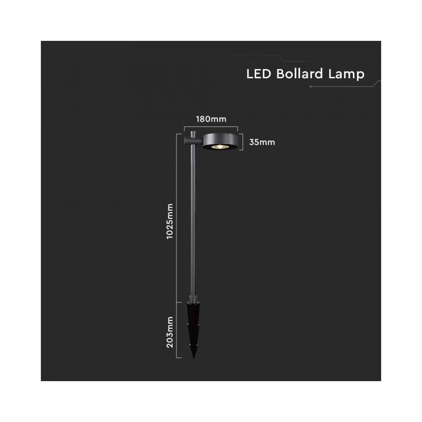 LED utomhuslampa LED/7W/230V 3000K IP65 svart 102 cm
