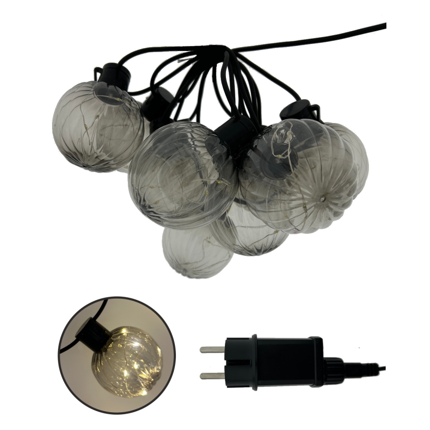 LED utomhusljusslinga 10xLED/0,15W/230V 6,8 m IP44 svart/rökfärgad