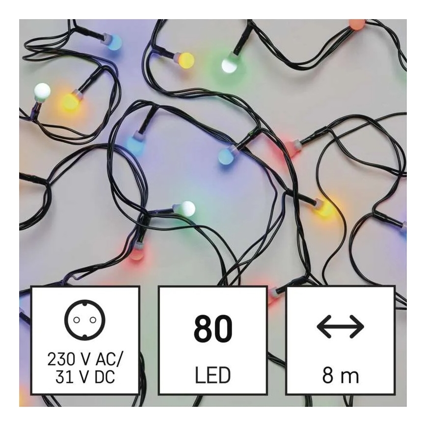 LED utomhusslinga för jul, 80 LED, 8 funktioner, 13 m, multicolor, IP44