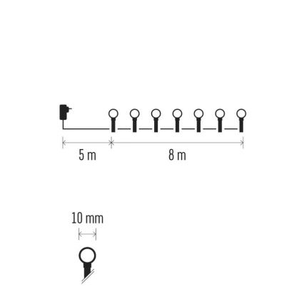 LED utomhusslinga för jul, 80 LED, 8 funktioner, 13 m, multicolor, IP44