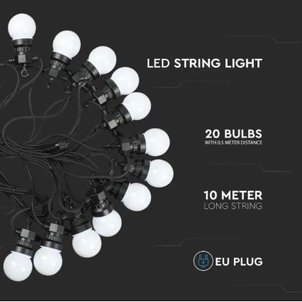 LED Utomhusslinga  STRING 10m 20xLED/0,5W/24/230V 3000K IP44