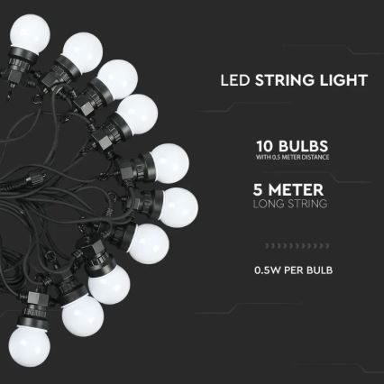 LED Utomhusslinga STRING 5m 10xLED/0,5W/230V IP44 3000K