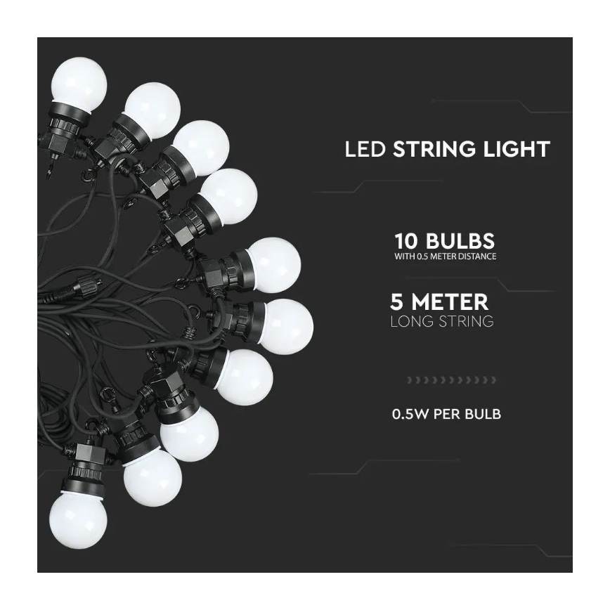 LED Utomhusslinga STRING 5m 10xLED/0,5W/230V IP44 3000K
