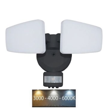 LED Utomhusstrålkastare med en sensor LED/24W/230V 3000/4000/6000K IP54 svart
