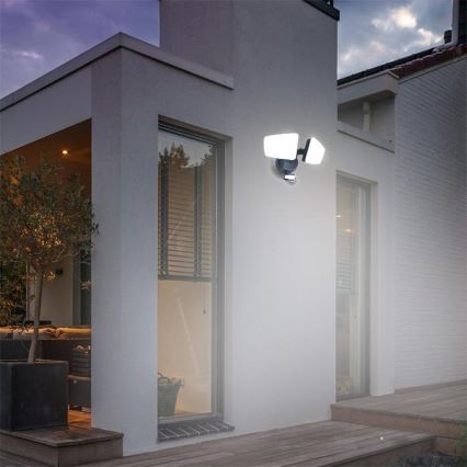 LED Utomhusstrålkastare med en sensor LED/24W/230V 3000/4000/6000K IP54 svart