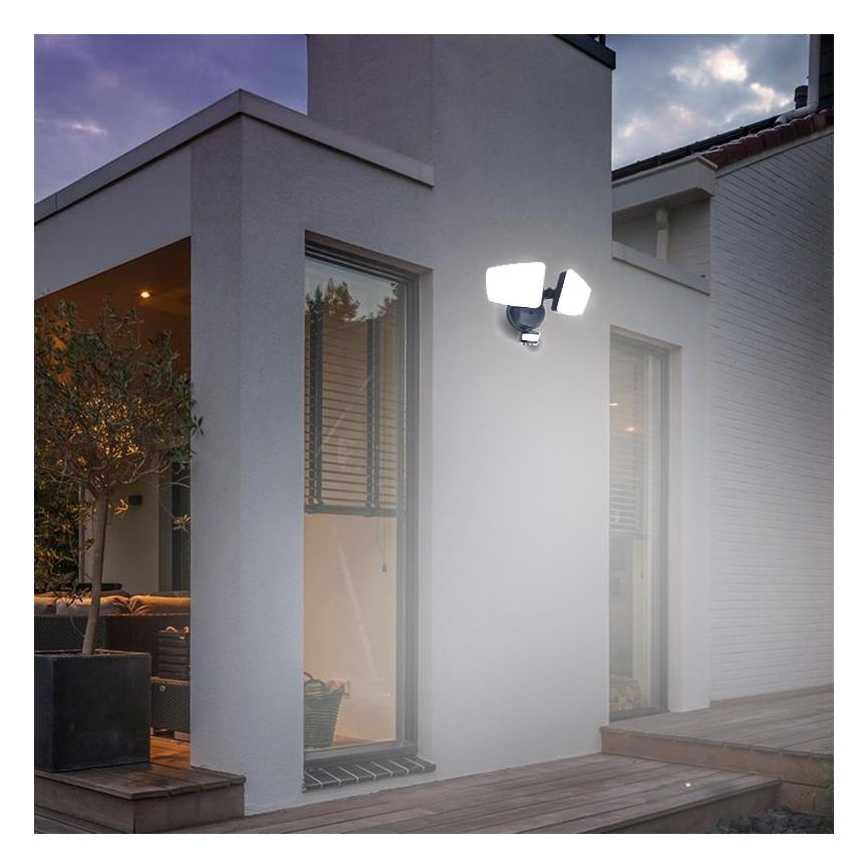 LED Utomhusstrålkastare med en sensor LED/24W/230V 3000/4000/6000K IP54 svart