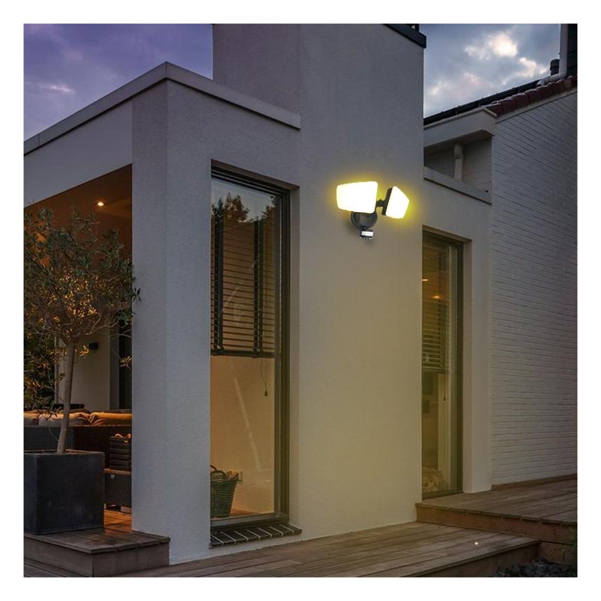 LED Utomhusstrålkastare med en sensor LED/24W/230V 3000/4000/6000K IP54 svart
