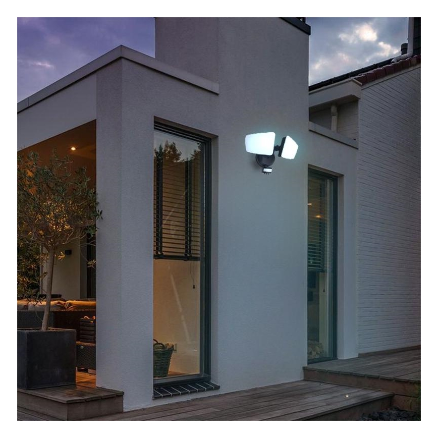 LED Utomhusstrålkastare med en sensor LED/24W/230V 3000/4000/6000K IP54 svart