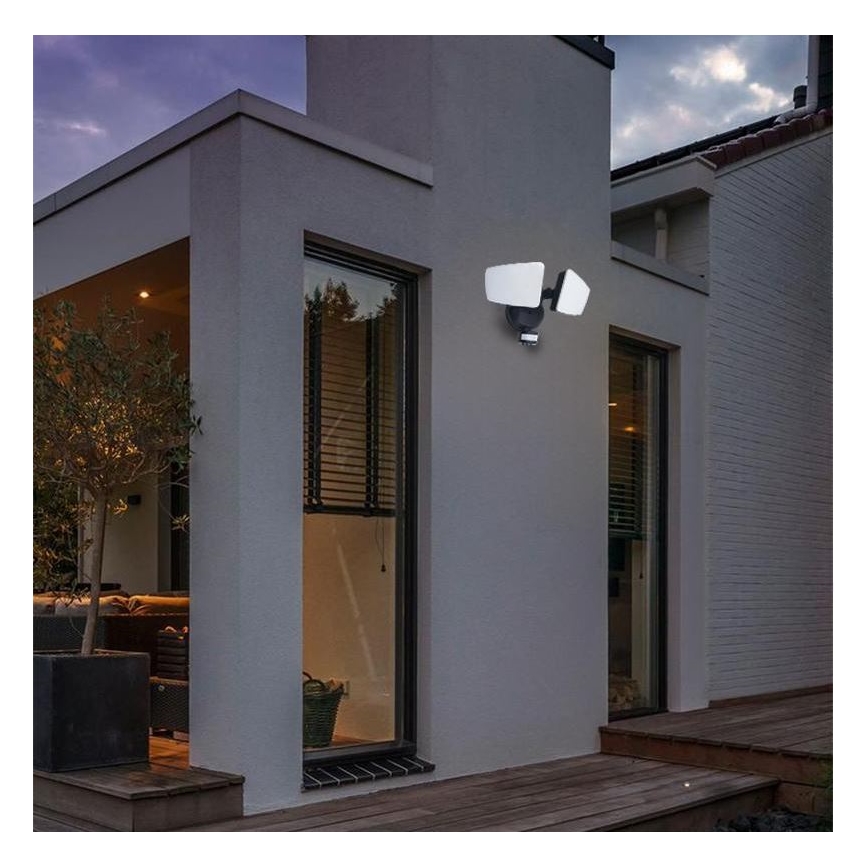 LED Utomhusstrålkastare med en sensor LED/24W/230V 3000/4000/6000K IP54 svart