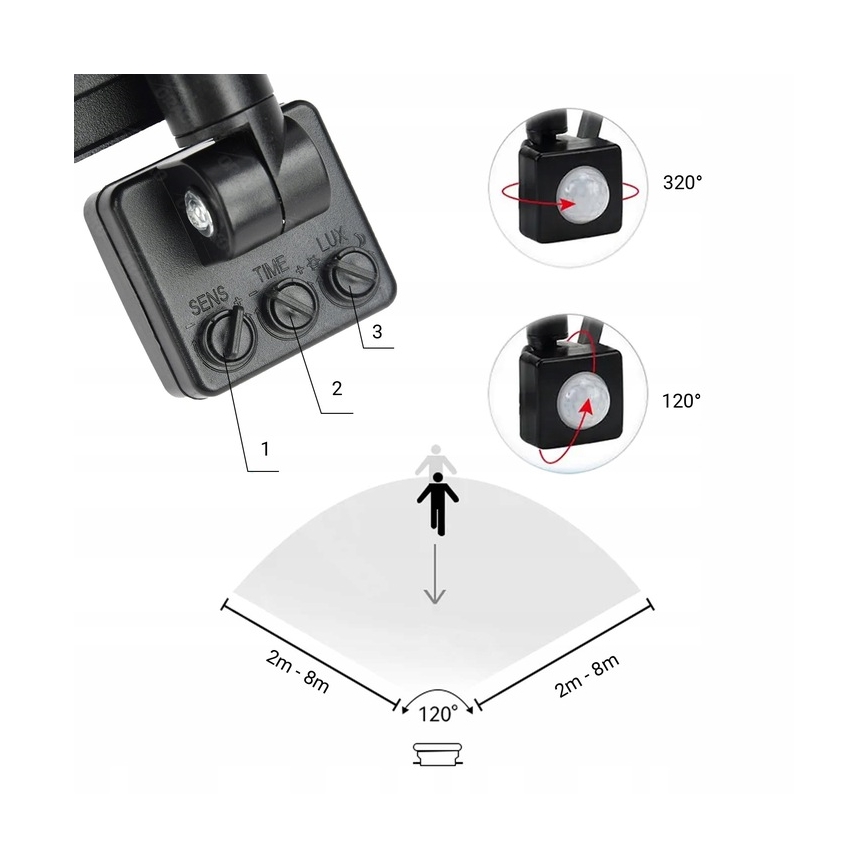 LED Utomhusstrålkastare med en sensor LED/30W/230V 4000K IP65 svart