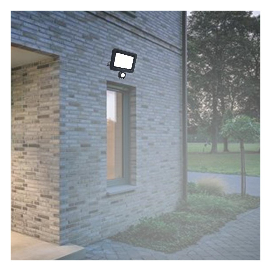 LED Utomhusstrålkastare med en sensor LED/50W/230V 4000K IP44 svart