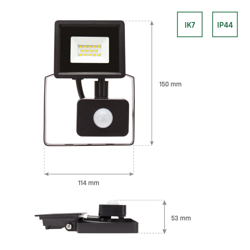 LED Utomhusstrålkastare med en sensor NOCTIS LUX 3 LED/10W/230V 4000K IP44 svart