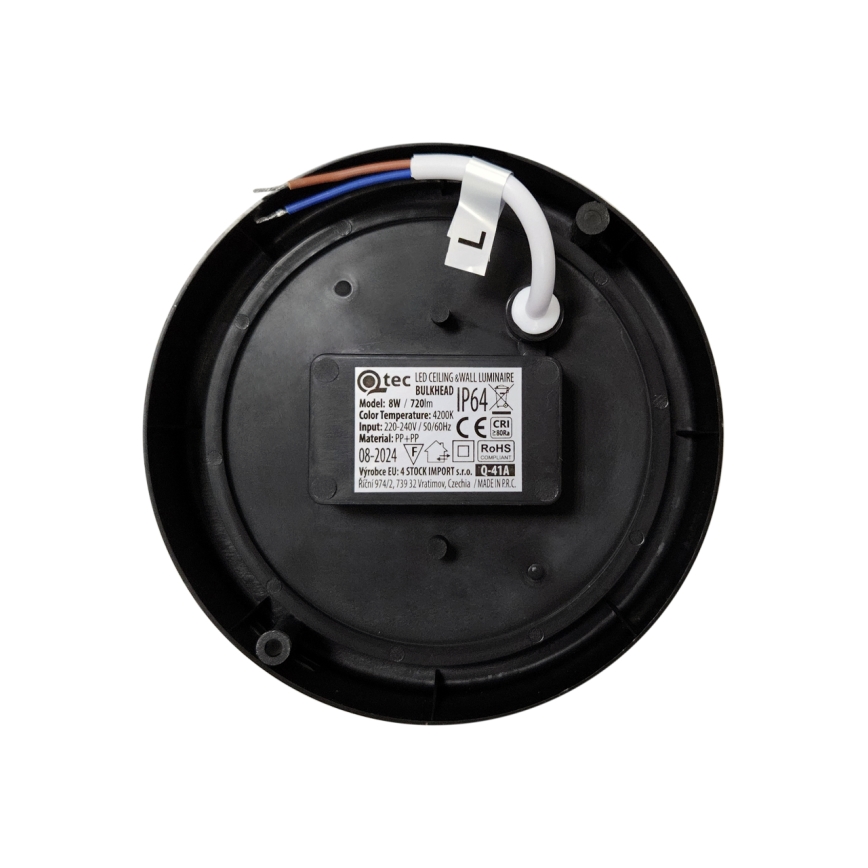 LED utomhustaklampa, 8 W, 230 V, 4200 K, Ø 14 cm, IP64, svart