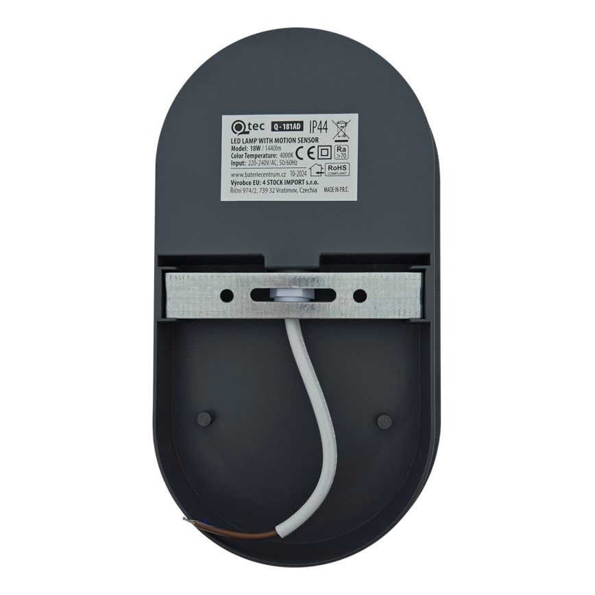 LED utomhusvägglampa med rörelsesensor LED/18W/230V IP44 antracit