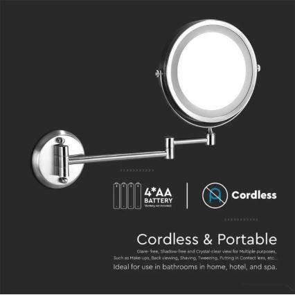 LED Vägg Sminkspegel LED/3W/6V 4xAA IP44