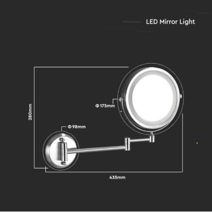 LED Vägg Sminkspegel LED/3W/6V 4xAA IP44