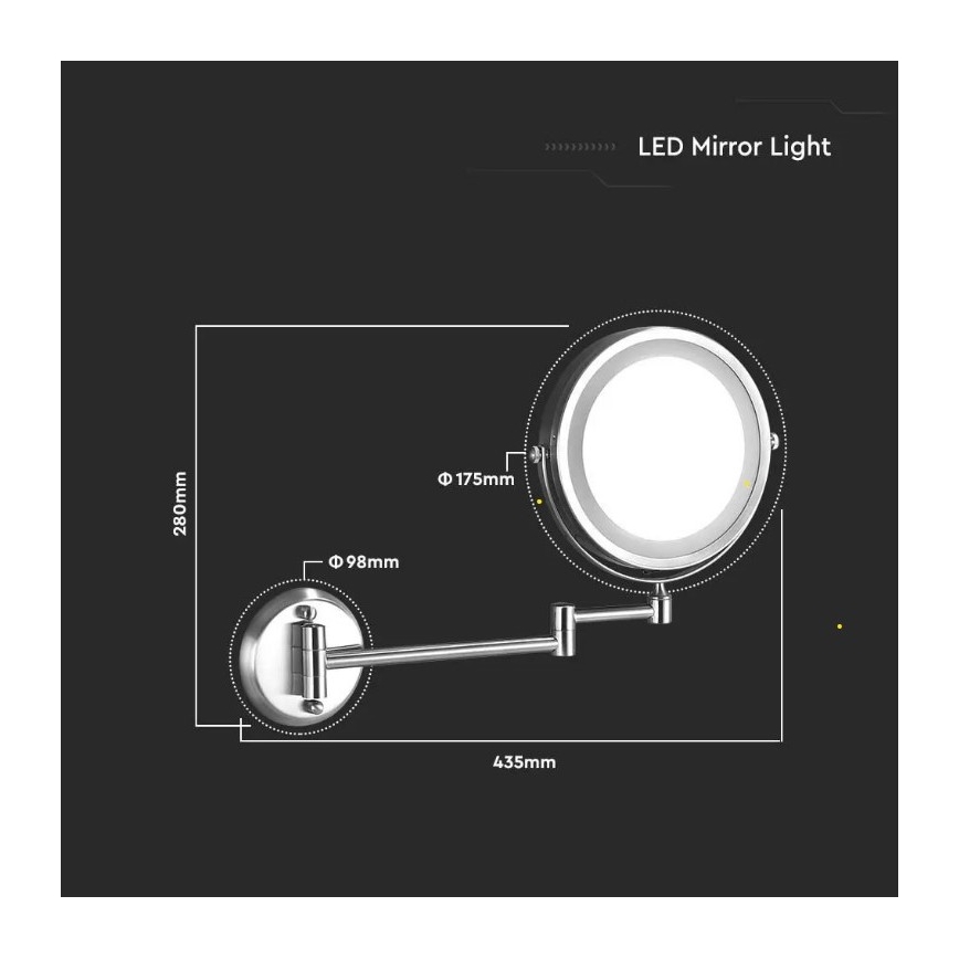 LED Vägg Sminkspegel LED/3W/6V 4xAA IP44