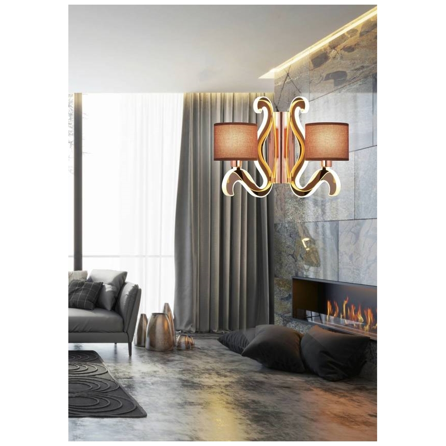 LED väggbelysning AMBROSIA 2xE14/40W/230V + LED/12,3W koppar