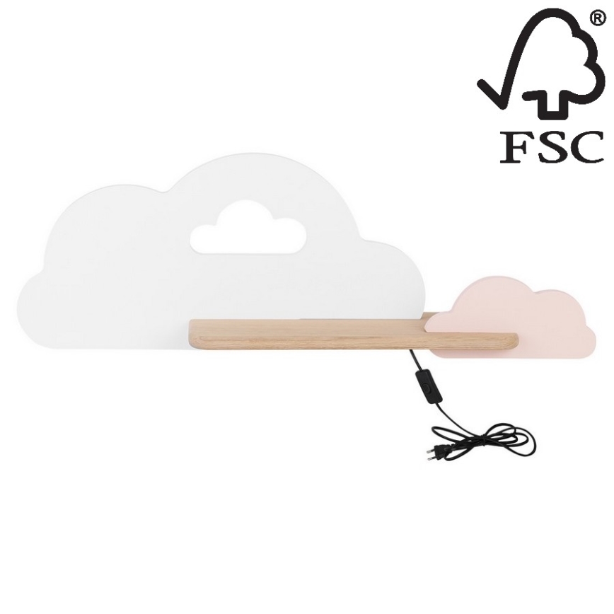 LED Väggbelysning Barnrum med Hylla CLOUD LED/5W/230V Vit/PINK