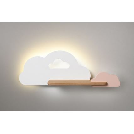 LED Väggbelysning Barnrum med Hylla CLOUD LED/5W/230V Vit/PINK