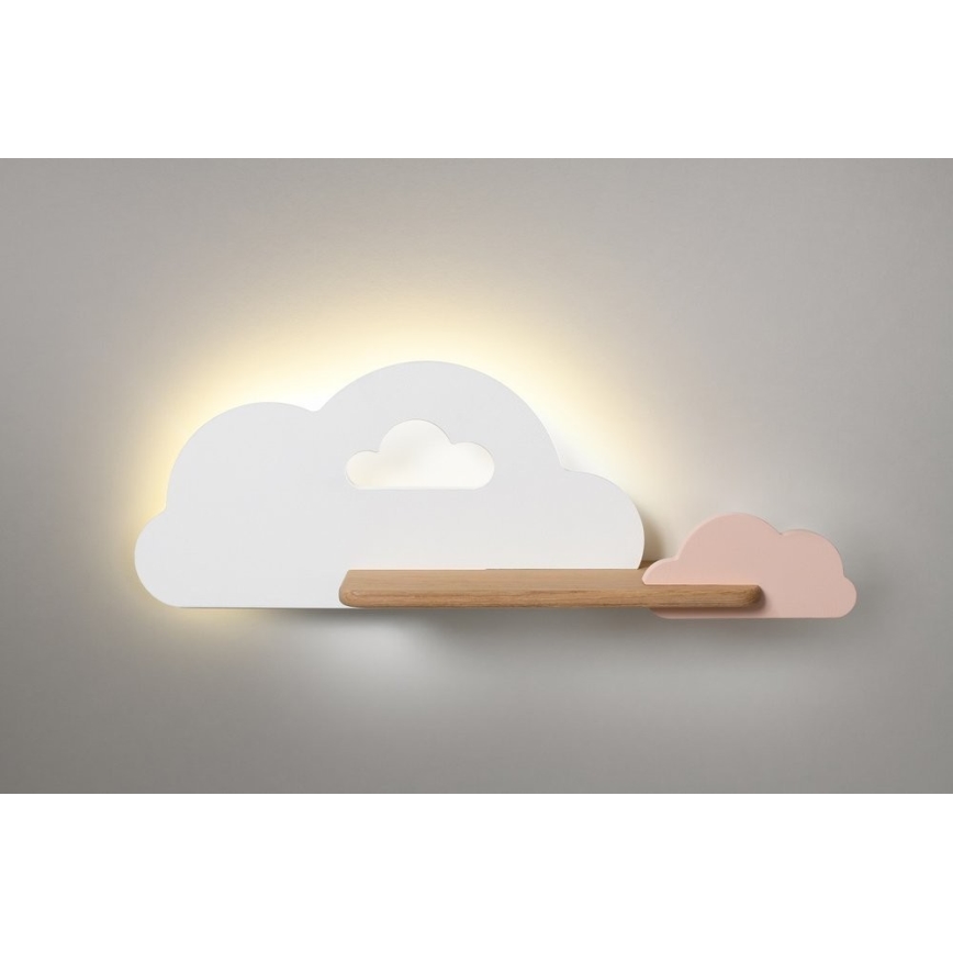 LED Väggbelysning Barnrum med Hylla CLOUD LED/5W/230V Vit/PINK