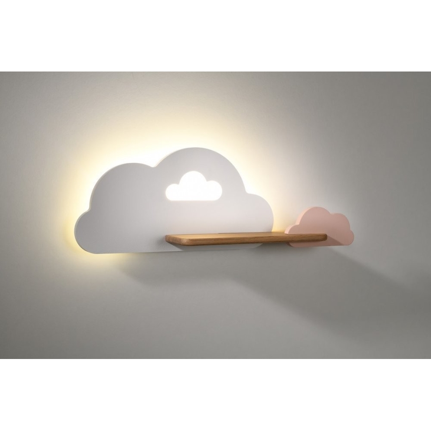 LED Väggbelysning Barnrum med Hylla CLOUD LED/5W/230V Vit/PINK
