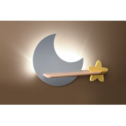 LED Väggbelysning Barnrum med Hylla MOON LED/5W/230V