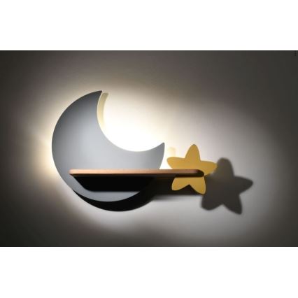 LED Väggbelysning Barnrum med Hylla MOON LED/5W/230V