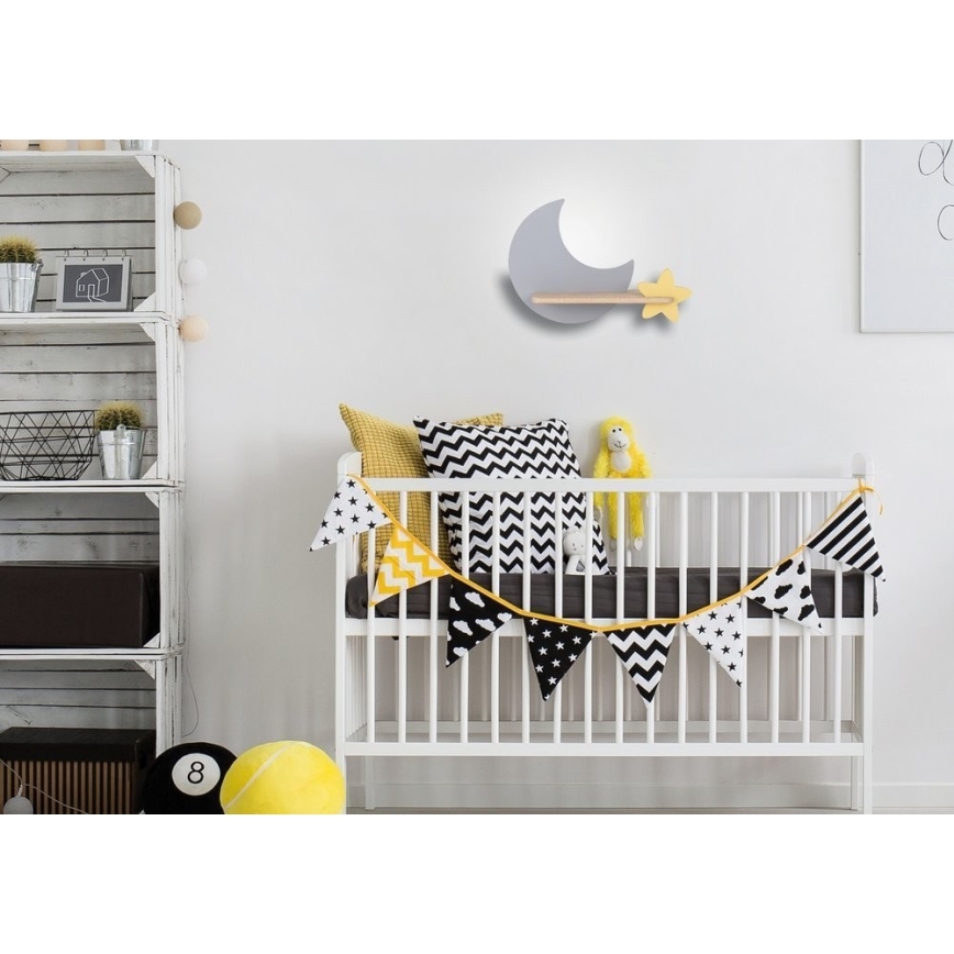 LED Väggbelysning Barnrum med Hylla MOON LED/5W/230V