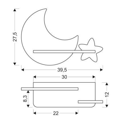 LED Väggbelysning Barnrum med Hylla MOON LED/5W/230V