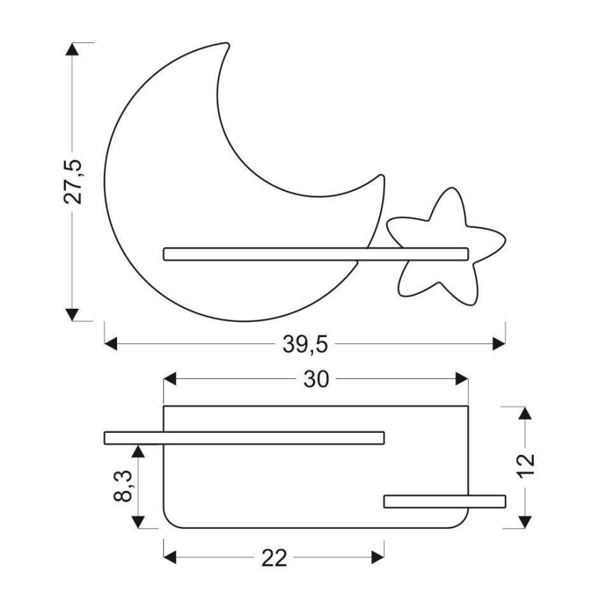 LED Väggbelysning Barnrum med Hylla MOON LED/5W/230V