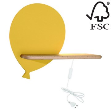 LED-väggbelysning för barn med en shelf BALLOON LED/4W/230V gul/trä - FSC certifierade