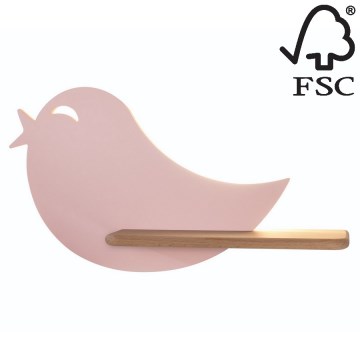 LED-väggbelysning för barn med en shelf BIRD LED/5W/230V rosa/trä - FSC certifierade