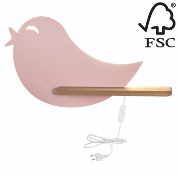 LED-väggbelysning för barn med en shelf BIRD LED/5W/230V rosa/trä - FSC certifierade