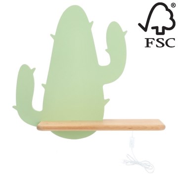 LED-väggbelysning för barn med en shelf CACTUS LED/4W/230V grön/trä - FSC certifierade