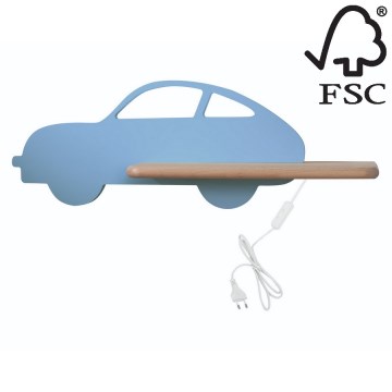 LED-väggbelysning för barn med en shelf CAR LED/5W/230V blå/trä - FSC certifierade