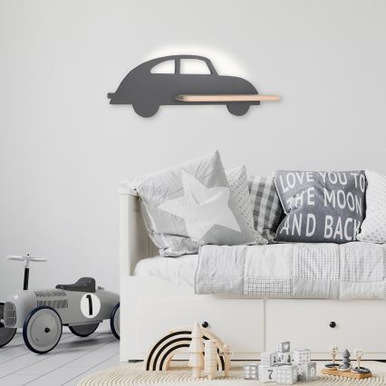 LED-väggbelysning för barn med en shelf CAR LED/5W/230V grå/trä - FSC certifierade