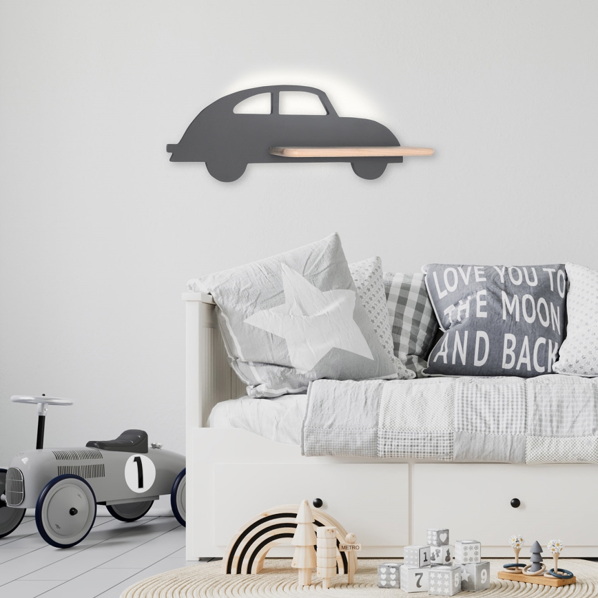 LED-väggbelysning för barn med en shelf CAR LED/5W/230V grå/trä - FSC certifierade