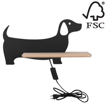 LED-väggbelysning för barn med en shelf DOG LED/5W/230V svart/trä - FSC certifierade