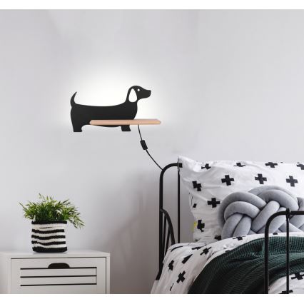 LED-väggbelysning för barn med en shelf DOG LED/5W/230V svart/trä - FSC certifierade