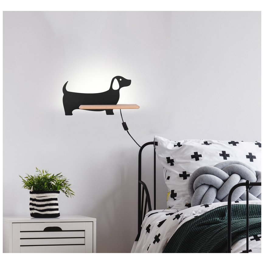LED-väggbelysning för barn med en shelf DOG LED/5W/230V svart/trä - FSC certifierade