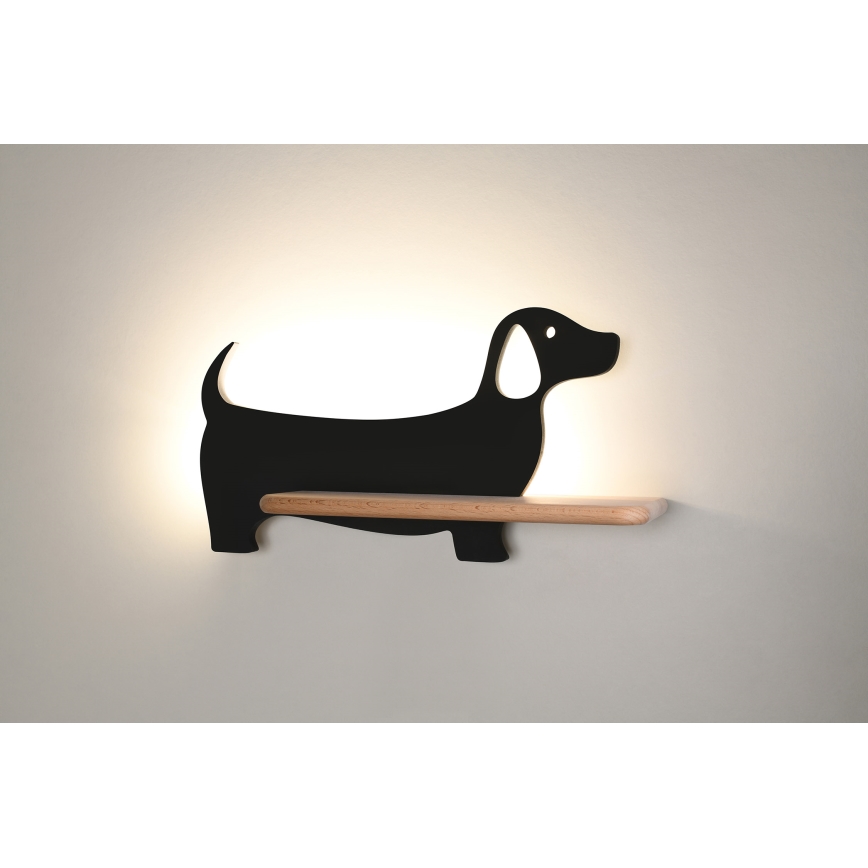 LED-väggbelysning för barn med en shelf DOG LED/5W/230V svart/trä - FSC certifierade