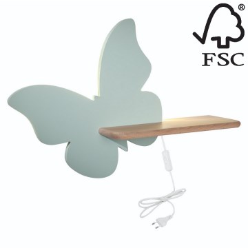 LED-väggbelysning för barn med en shelf FJÄRIL LED/5W/230V grön/trä - FSC certifierade
