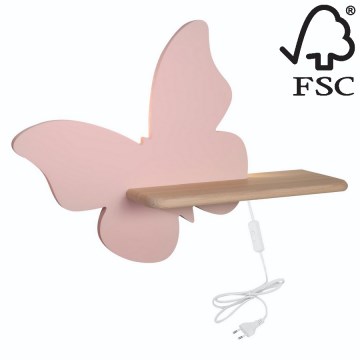 LED-väggbelysning för barn med en shelf FJÄRIL LED/5W/230V rosa/trä - FSC certifierade