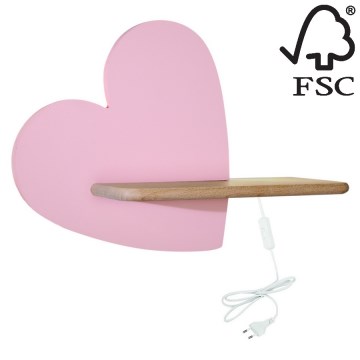 LED-väggbelysning för barn med en shelf HEART LED/5W/230V rosa/trä - FSC certifierade