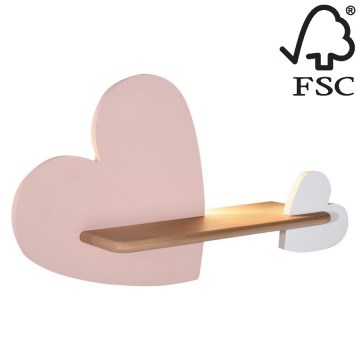 LED-väggbelysning för barn med en shelf HEART LED/5W/230V rosa/vit/trä - FSC certifierade