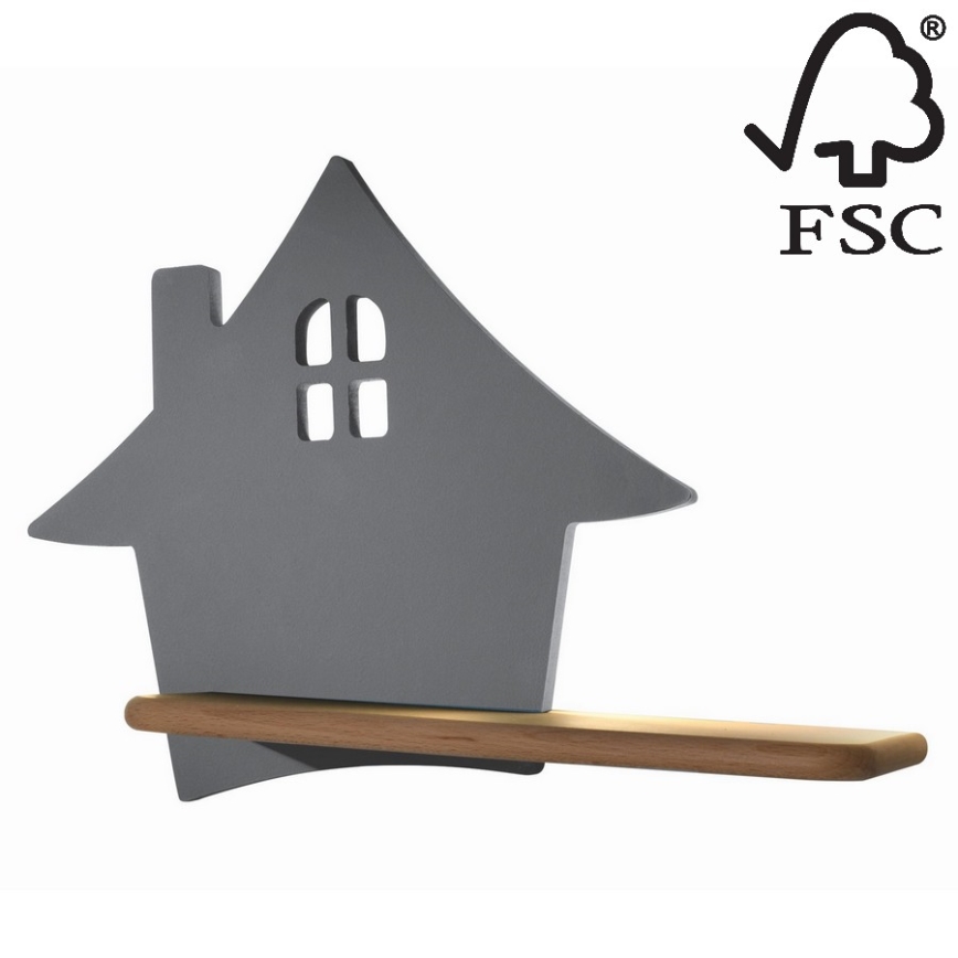 LED-väggbelysning för barn med en shelf HOUSE LED/4W/230V grå/trä - FSC certifierade