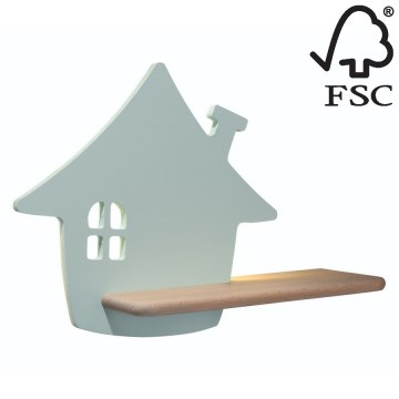 LED-väggbelysning för barn med en shelf HOUSE LED/4W/230V grön/trä - FSC certifierade