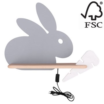 LED-väggbelysning för barn med en shelf RABBIT LED/4W/230V grå/vit/trä - FSC certifierade